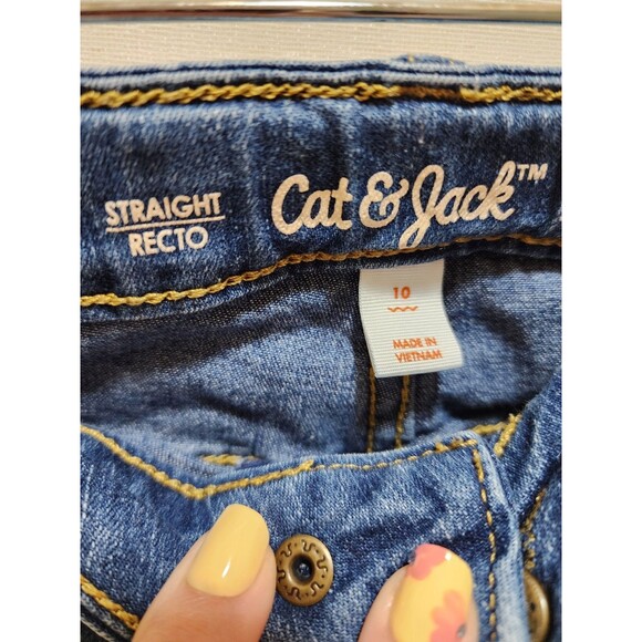 Cat & Jack Girls 10 Blue Jean Denim Straight Leg Super Stretchy Adjustable Waist - Picture 8 of 16